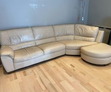 Cream Leather Corner Sofa, Recliner Armchair and Footstool