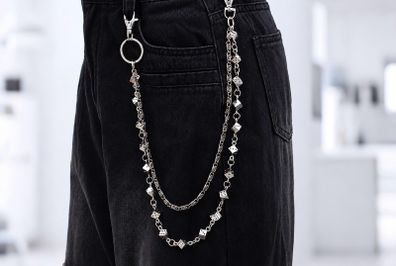 Punk-Style Silver Dice Charm Waist Chain