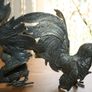 Vintage Pair of heavy Metal Fighting Roosters Cocks Decorative H-8" and H-9,3" Image 2