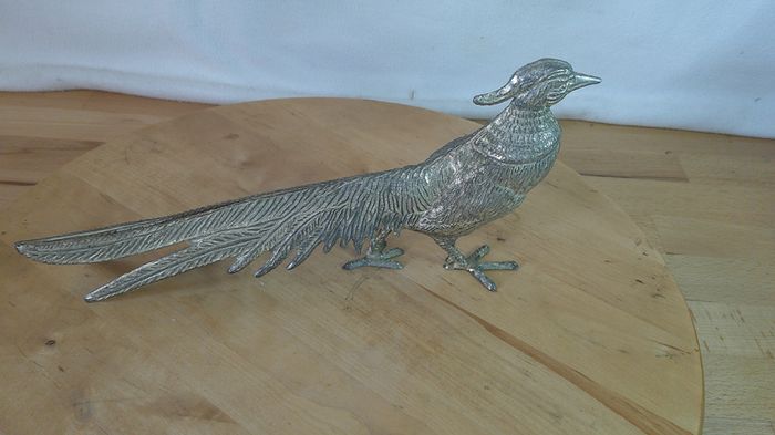 Vintage Silver Plated Pheasant Figurine Decorative Table Bird Centerpiece 280mm Long  Large Metal Ornament