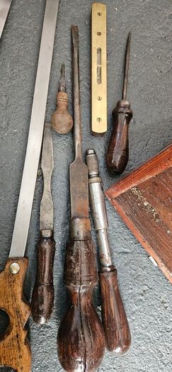 Wooden tool case with tools