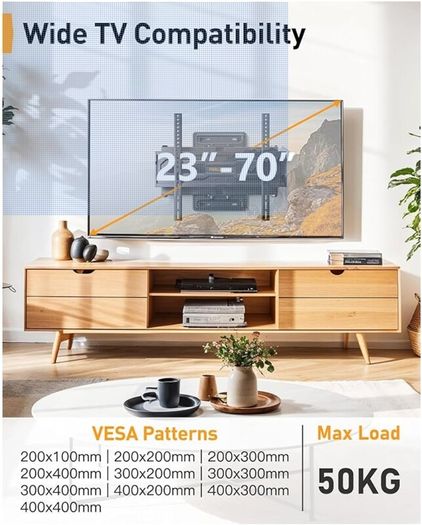 Perlegear full motion TV Wall + Sound bar Bracket for 26-65 inch TVs