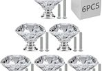 6 PCS Cabinet Knobs with 2 Sizes Screws, 30mm Drawer Handles Crystal Glass Diamond Shaped cupboards Door Knobs for Dresser Drawers and Kitchen, Bathroom Cabinet, Office (FREE POSTAGE)