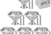 6 PCS Cabinet Knobs with 2 Sizes Screws, 30mm Drawer Handles Crystal Glass Diamond Shaped cupboards Door Knobs for Dresser Drawers and Kitchen, Bathroom Cabinet, Office (FREE POSTAGE)