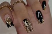 Black and Gold Pattern Press on Nails