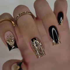 Black and Gold Pattern Press on Nails