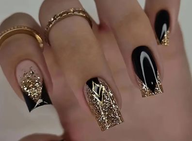 Black and Gold Pattern Press on Nails