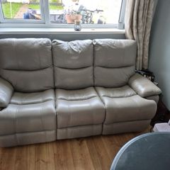 Grey 3 Seater Leather Recliner Sofa