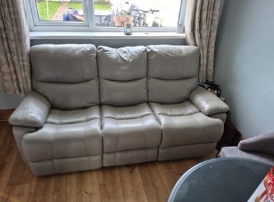 Grey 3 Seater Leather Recliner Sofa