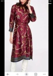 dress Bnwt Zara burgundy scarf print shirt dress with side slits small