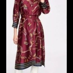 dress Bnwt Zara burgundy scarf print shirt dress with side slits small