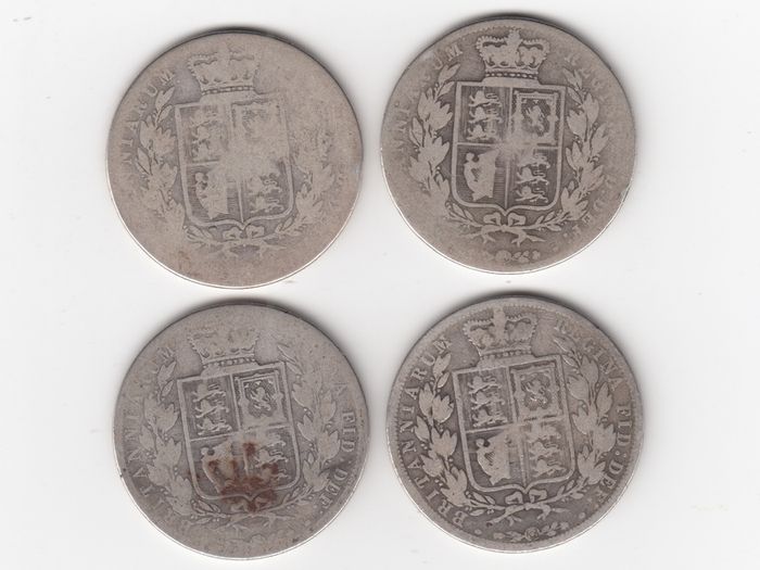 G.B. 4 x Half Crowns, 2/6, 92.5% Silver, Victorian YOUNG HEAD Coins ( no.486)