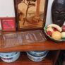 Vintage Retro Mid Century Modern Atomic Design Chance Brothers Fiestaware Three Section Rectangular Serving Plate Plus Two Small Rectangular Dishes with Gilt Edging in the Very Rare Night Sky Pattern from 1957 Image 2
