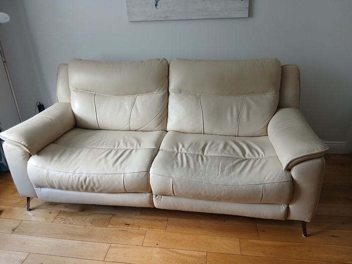 Sofa - Cream Leather 3+2 Seater