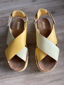 Camper TWINS Women Sandals size 41 Yellow and White Leather, Model K200157-037
