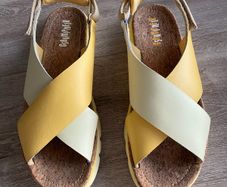 Camper TWINS Women Sandals size 41 Yellow and White Leather, Model K200157-037