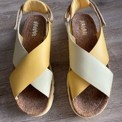 Camper TWINS Women Sandals size 41 Yellow and White Leather, Model K200157-037