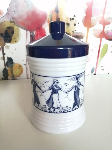Dutch Opaque White Glass Jars x 2