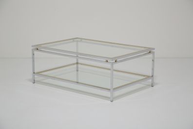 Vintage Two Tier Chrome and Brass Coffee Table, Attributed to Renato Zevi, Italy, 1970s