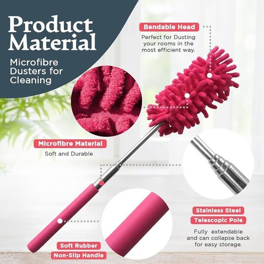 NEW SALE | 3pk Microfibre Extendable Feather Duster Brush | Feather Dusters for Cleaning Extendable Duster up to 76cm