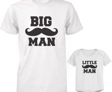 Dad and Baby Matching White T-Shirt and Bodysuit Set - Big Man and Little Man