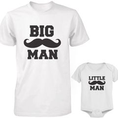Dad and Baby Matching White T-Shirt and Bodysuit Set - Big Man and Little Man