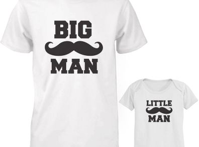 Dad and Baby Matching White T-Shirt and Bodysuit Set - Big Man and Little Man