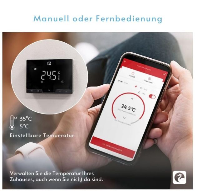 Garza - Wireless Wifi Smart Thermostat for Boiler and Heater, Programmable, Touchscreen, WiFi 2.4GHz, Remote Control via App and Alexa/Google Voice, Colour Black