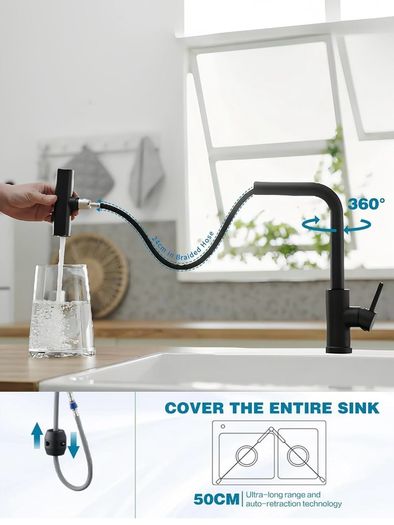 Black modern kitchen tap