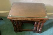 A restored Victorian nest of 3 oak tables, 50cmHx54W x35D