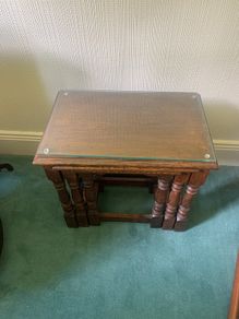 A restored Victorian nest of 3 oak tables, 50cmHx54W x35D