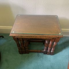 A restored Victorian nest of 3 oak tables, 50cmHx54W x35D
