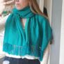 Unworn Turquoise Geometric Patterned Fringe Scarf / pashmina / Wrap Image 4
