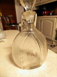 vintage frosted glass decanter. retro vibe