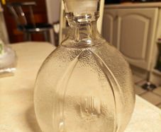 vintage frosted glass decanter. retro vibe
