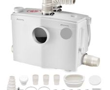 Macerator Pump, 1200W, 180 L/min(48 GPM) Flow, 33 ft/10 m Head, Macerator Sewerage Toilet Pump with 4 Water Inlets,