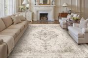 Vintage Beige Rugs Living Room Washable Non Slip Large Area Rug 240x300cm Bedroom Kitchen Hall Lounge Office Dining Room Indoor Carpet Low Pile Big Carpets