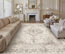 Vintage Beige Rugs Living Room Washable Non Slip Large Area Rug 240x300cm Bedroom Kitchen Hall Lounge Office Dining Room Indoor Carpet Low Pile Big Carpets