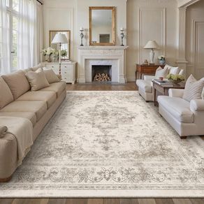 Vintage Beige Rugs Living Room Washable Non Slip Large Area Rug 240x300cm Bedroom Kitchen Hall Lounge Office Dining Room Indoor Carpet Low Pile Big Carpets