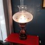 Massive vintage  solid wood and opaline glass lamp Image 2
