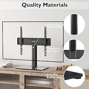 NEW SALE | Universal Table Top Pedestal TV Stand with Bracket for 26inch-55inch LCD/LED/Plasma TVs-Height Adjustable stand with 8mm Tempered Glass Base & Cable Management-Holds 40 KG & Max.VESA 400x400mm