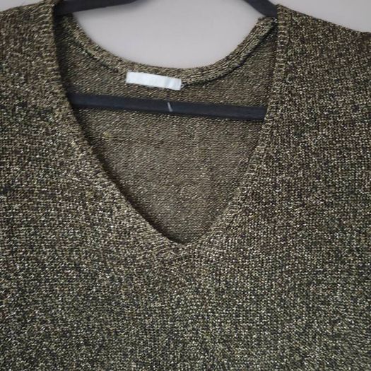 HM Womens Black and Gold Glitter Stretch Mesh long top, size 10