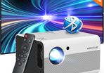 1080P HD Bluetooth Projector ,  Home Movie Projector with Screen, 8000L Outdoor Video Projector with Zoom, Mini Portable Projector Compatible with HDMI,USB, Smartphone,Laptop