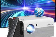 1080P HD Bluetooth Projector ,  Home Movie Projector with Screen, 8000L Outdoor Video Projector with Zoom, Mini Portable Projector Compatible with HDMI,USB, Smartphone,Laptop