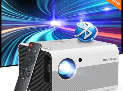 1080P HD Bluetooth Projector ,  Home Movie Projector with Screen, 8000L Outdoor Video Projector with Zoom, Mini Portable Projector Compatible with HDMI,USB, Smartphone,Laptop