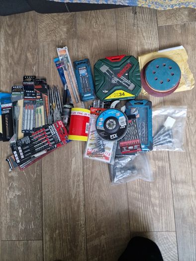 Large collection of drill bits and jigsaw blades