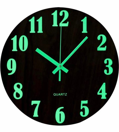12 Inch Luminous Wall Clock Silent Wooden Design Night Lights Round Wall Clock for Living Room and Bedroom (Battery Not Included) - Brown