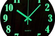 12 Inch Luminous Wall Clock Silent Wooden Design Night Lights Round Wall Clock for Living Room and Bedroom (Battery Not Included) - Brown