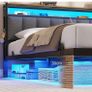 Double Bed Frame 135x190 cm with Floating Visual Effect, 4ft6 Metal Bed Frame with Adjustable LED Lighting and Charging Station, Double Bed with Headboard, Dark Grey (Mattress Not Included) Image 5
