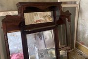 Antique Victorian / Edwardian Carved Wooden Overmantel Mirror